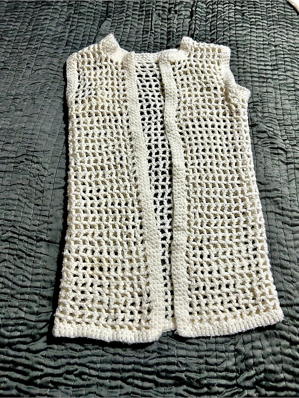 White Crochet Handmade Open-Front Vest